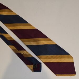 Anne‎ Klein Men Vintage 58" Silk Striped Neck Tie Burgundy, Navy, Gold